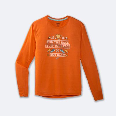 Camiseta Brooks Distance Estampadas Long Sleeve Hombre Naranjas | Ecuador-03584