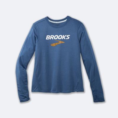 Camiseta Brooks Distance Estampadas Long Sleeve Mujer Azules Gris | Ecuador-97210