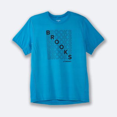 Camiseta Brooks Distance Estampadas Short Sleeve Hombre Azules | Ecuador-34159