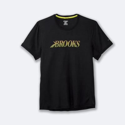 Camiseta Brooks Distance Estampadas Short Sleeve Hombre Negras | Ecuador-36420