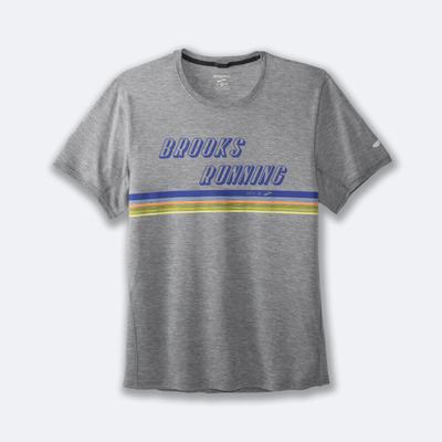 Camiseta Brooks Distance Estampadas Short Sleeve Hombre Gris/Rayadas | Ecuador-48203