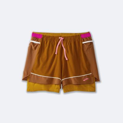 Pantalones Cortos Brooks High Point 3" 2-in-1 Mujer Marrones/Amarillo/Fucsia | Ecuador-73650