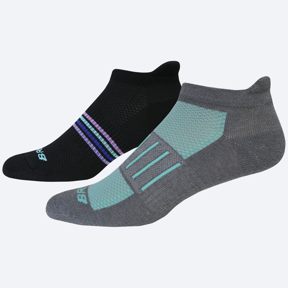 Calcetines Brooks Ghost Midweight 2-Pack Hombre Gris/Verde Menta Negras/Verde Menta | Ecuador-64375