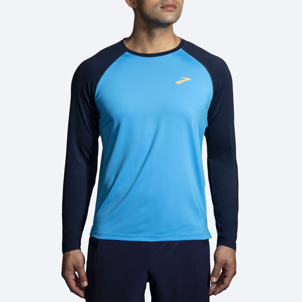 Camiseta Brooks Atmosphere Long Sleeve 2.0 Hombre Azules/Azul Marino | Ecuador-02538