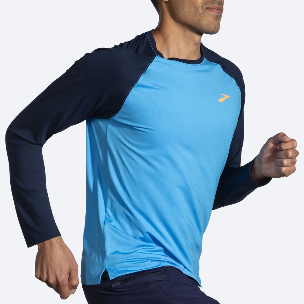 Camiseta Brooks Atmosphere Long Sleeve 2.0 Hombre Azules/Azul Marino | Ecuador-02538