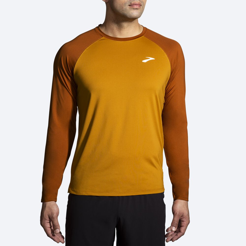 Camiseta Brooks Atmosphere Long Sleeve 2.0 Hombre Amarillo/Marrones | Ecuador-49376