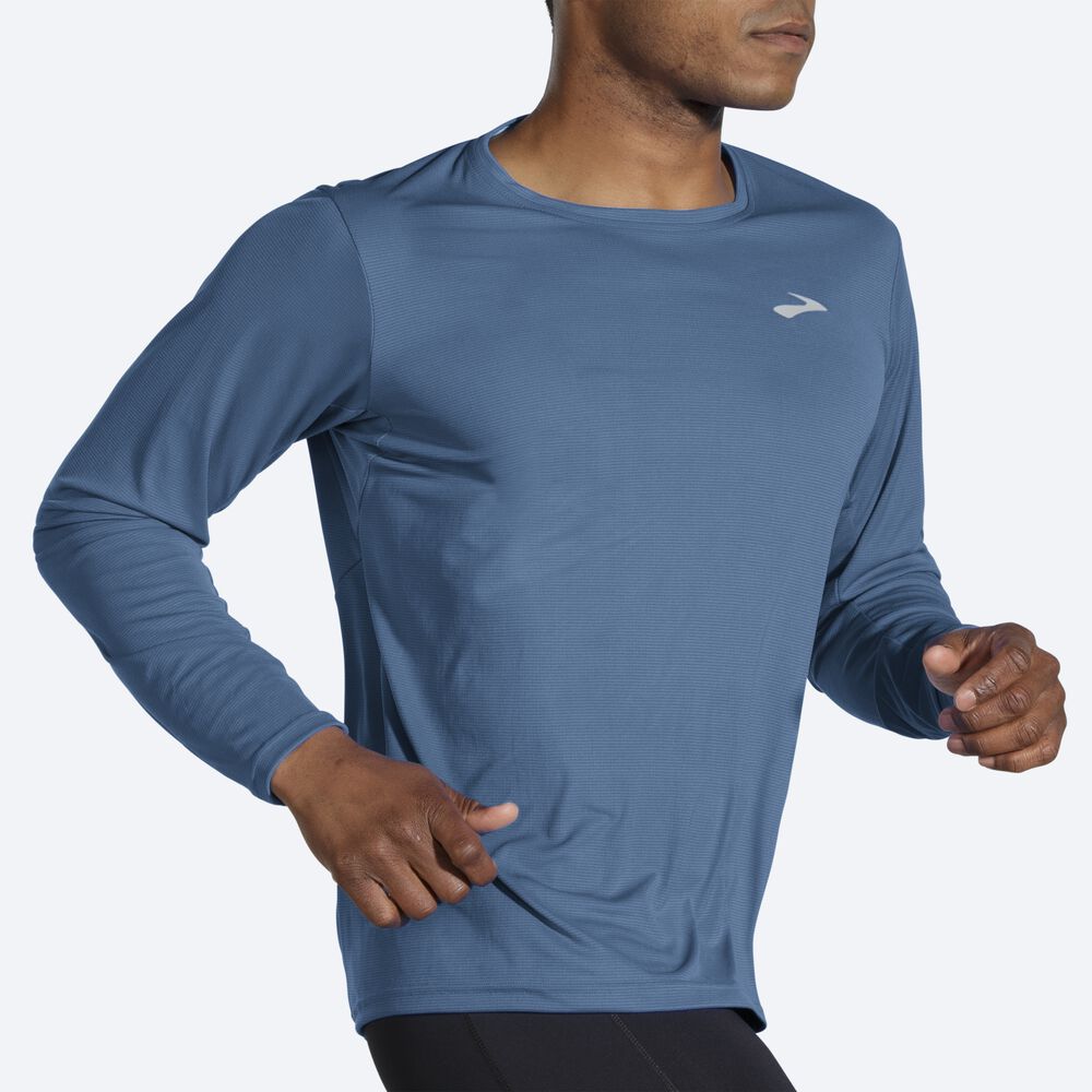 Camiseta Brooks Atmosphere Long Sleeve Hombre Azules | Ecuador-45807