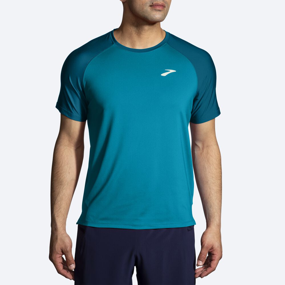 Camiseta Brooks Atmosphere Short Sleeve 2.0 Hombre Azules | Ecuador-03529