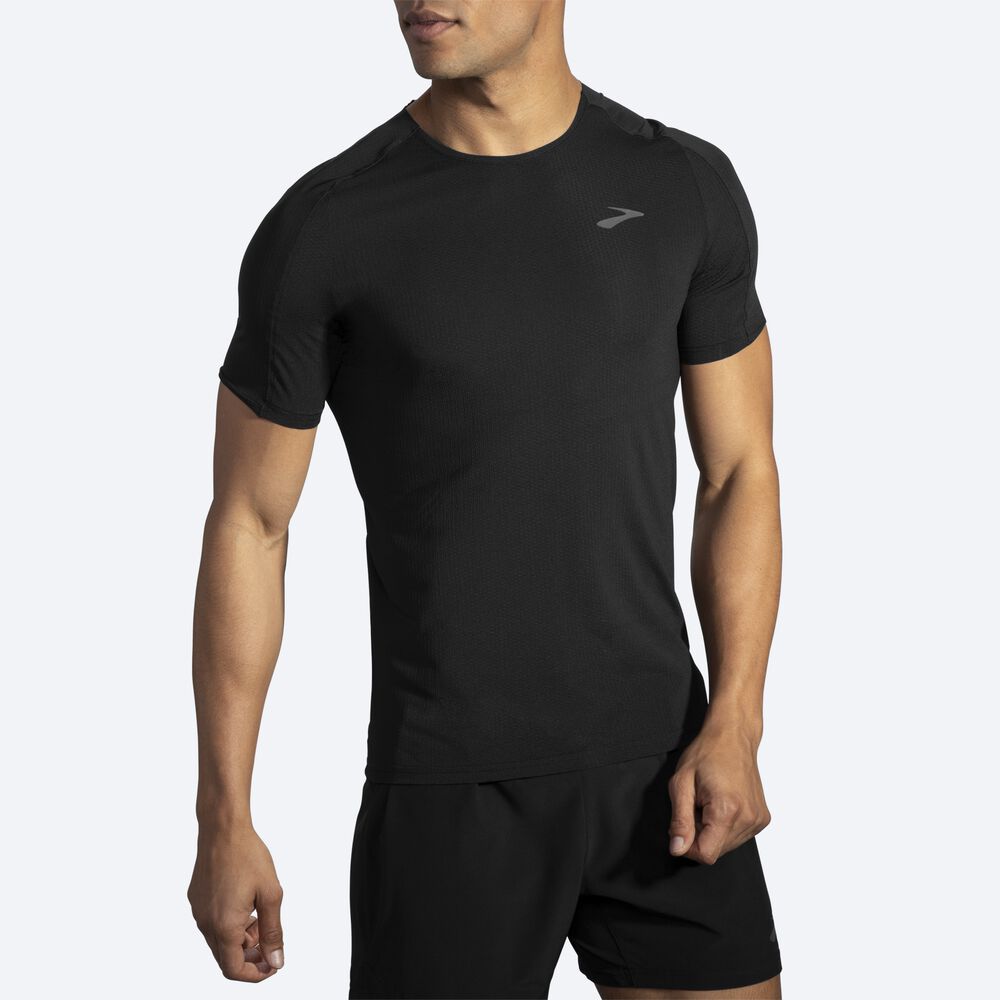 Camiseta Brooks Atmosphere Short Sleeve Hombre Negras | Ecuador-08159