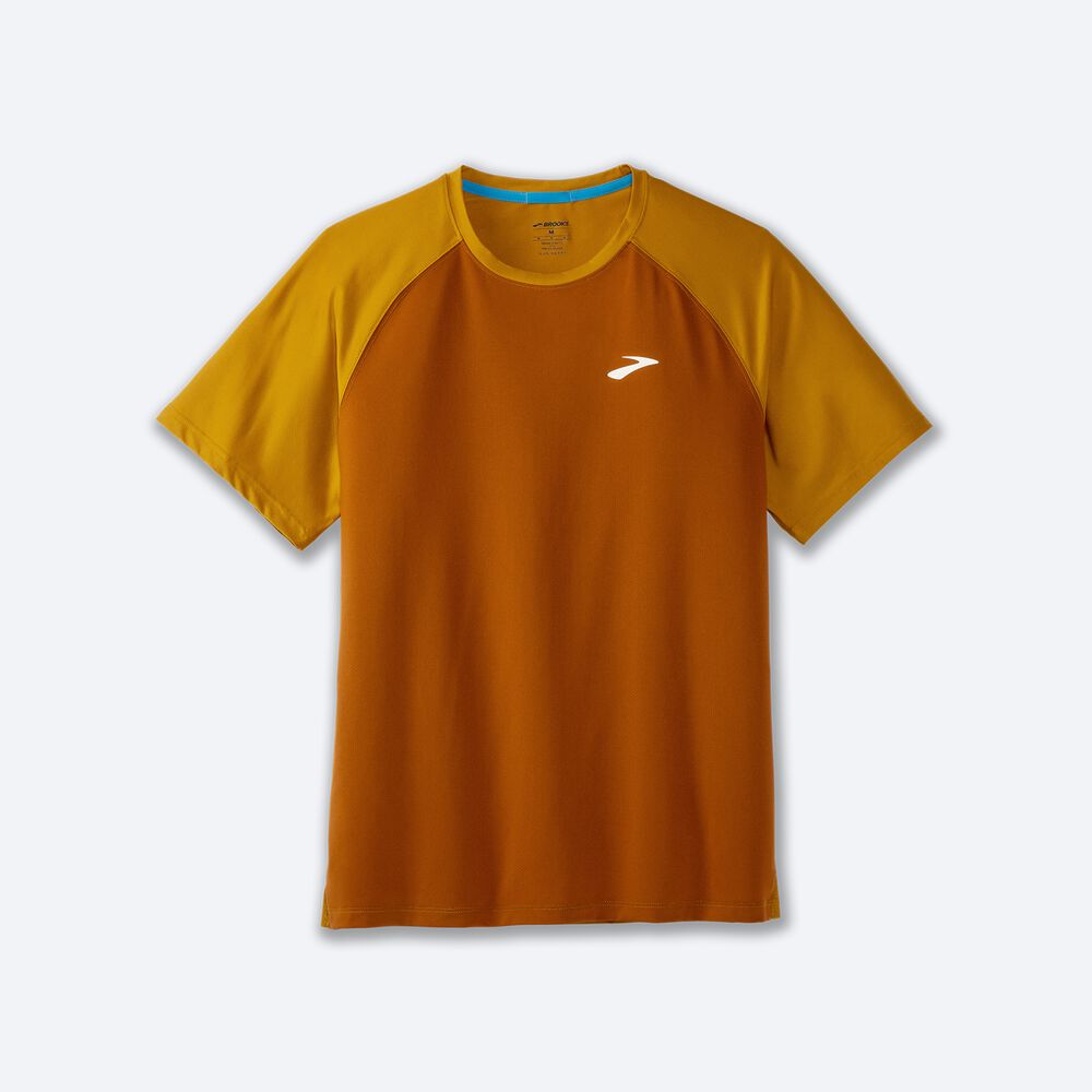 Camiseta Brooks Atmosphere Short Sleeve 2.0 Hombre Marrones/Amarillo | Ecuador-48027