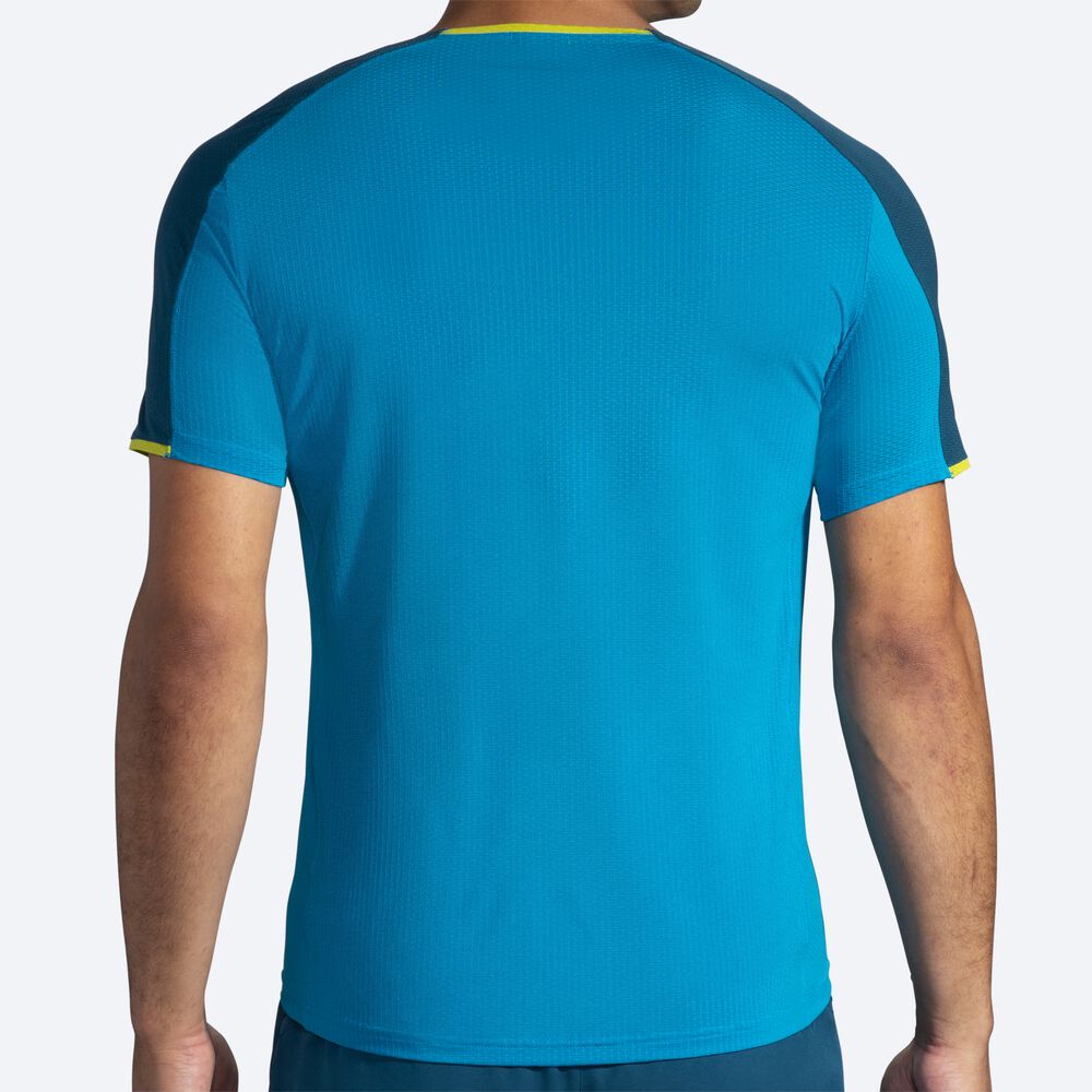 Camiseta Brooks Atmosphere Short Sleeve Hombre Azules/Verde Oscuro | Ecuador-91086