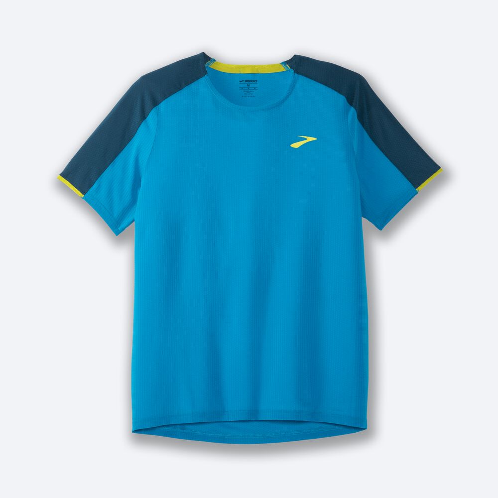 Camiseta Brooks Atmosphere Short Sleeve Hombre Azules/Verde Oscuro | Ecuador-91086