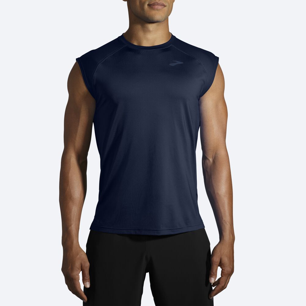 Camiseta Brooks Atmosphere Sleeveless 2.0 Hombre Azul Marino | Ecuador-29761