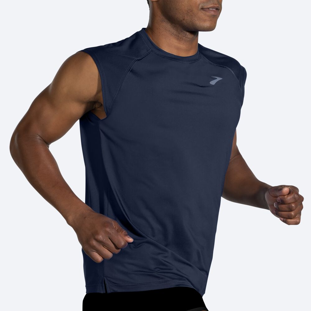 Camiseta Brooks Atmosphere Sleeveless 2.0 Hombre Azul Marino | Ecuador-29761