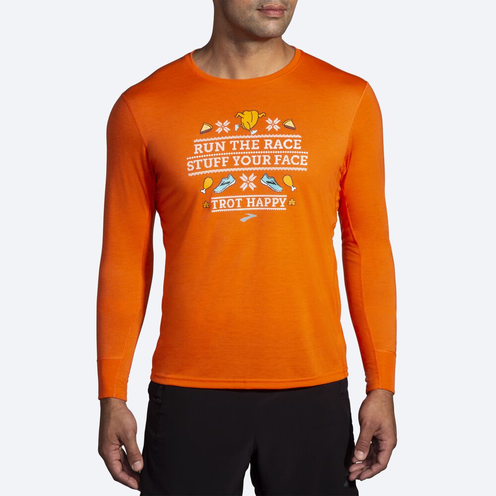 Camiseta Brooks Distance Estampadas Long Sleeve Hombre Naranjas | Ecuador-03584