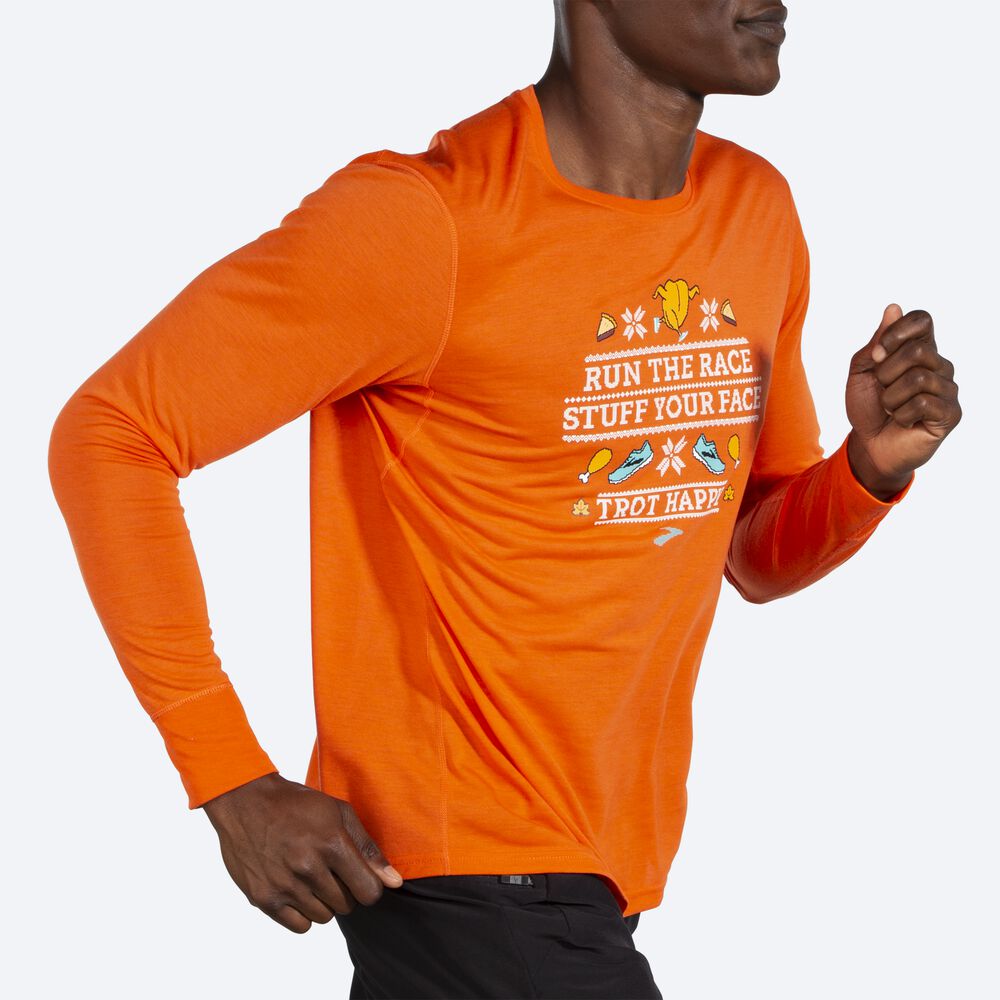 Camiseta Brooks Distance Estampadas Long Sleeve Hombre Naranjas | Ecuador-03584