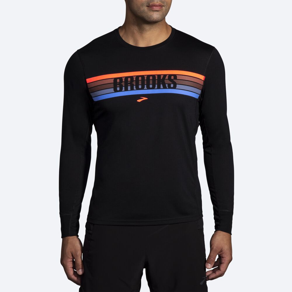 Camiseta Brooks Distance Estampadas Long Sleeve Hombre Negras/Rayadas | Ecuador-38601