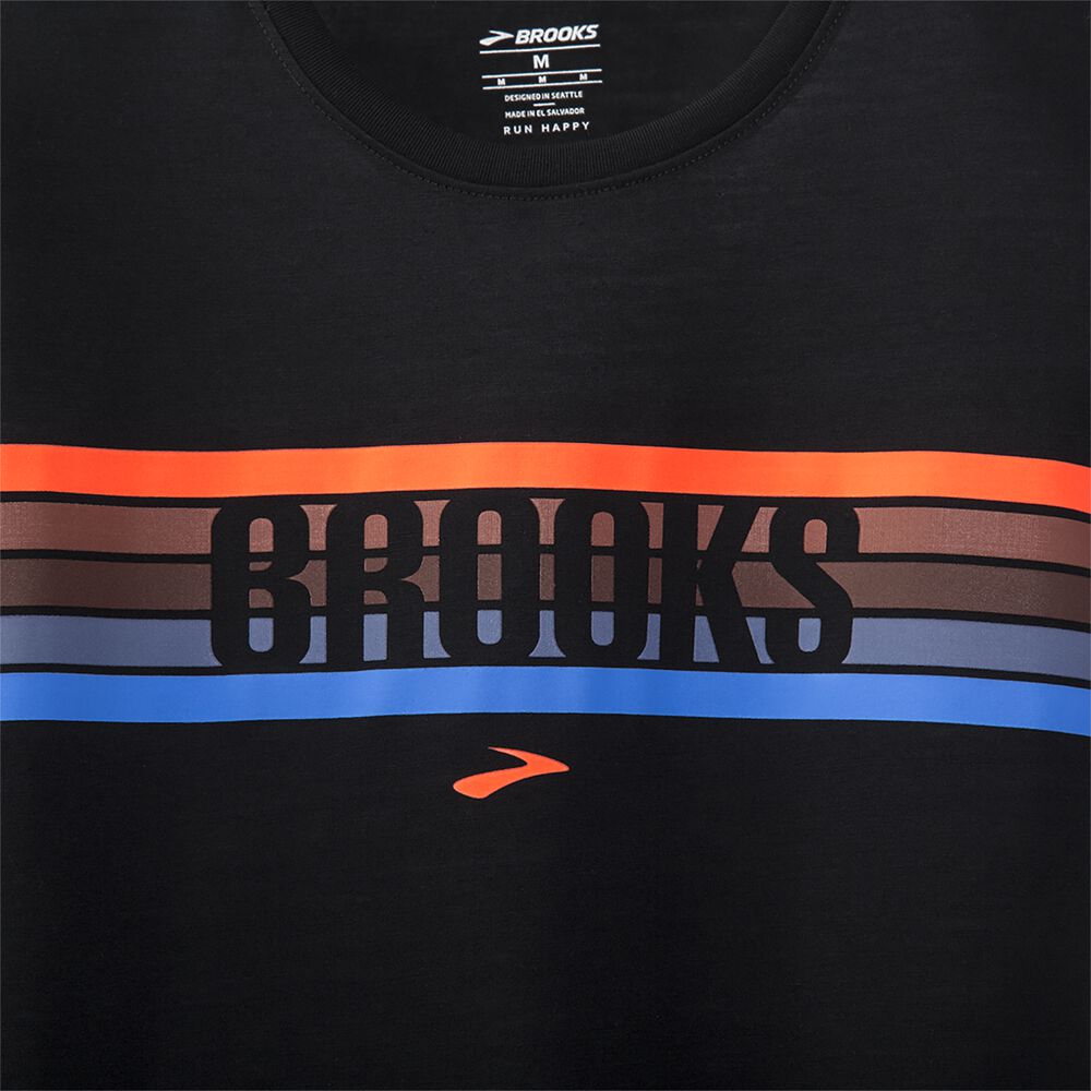 Camiseta Brooks Distance Estampadas Long Sleeve Hombre Negras/Rayadas | Ecuador-38601