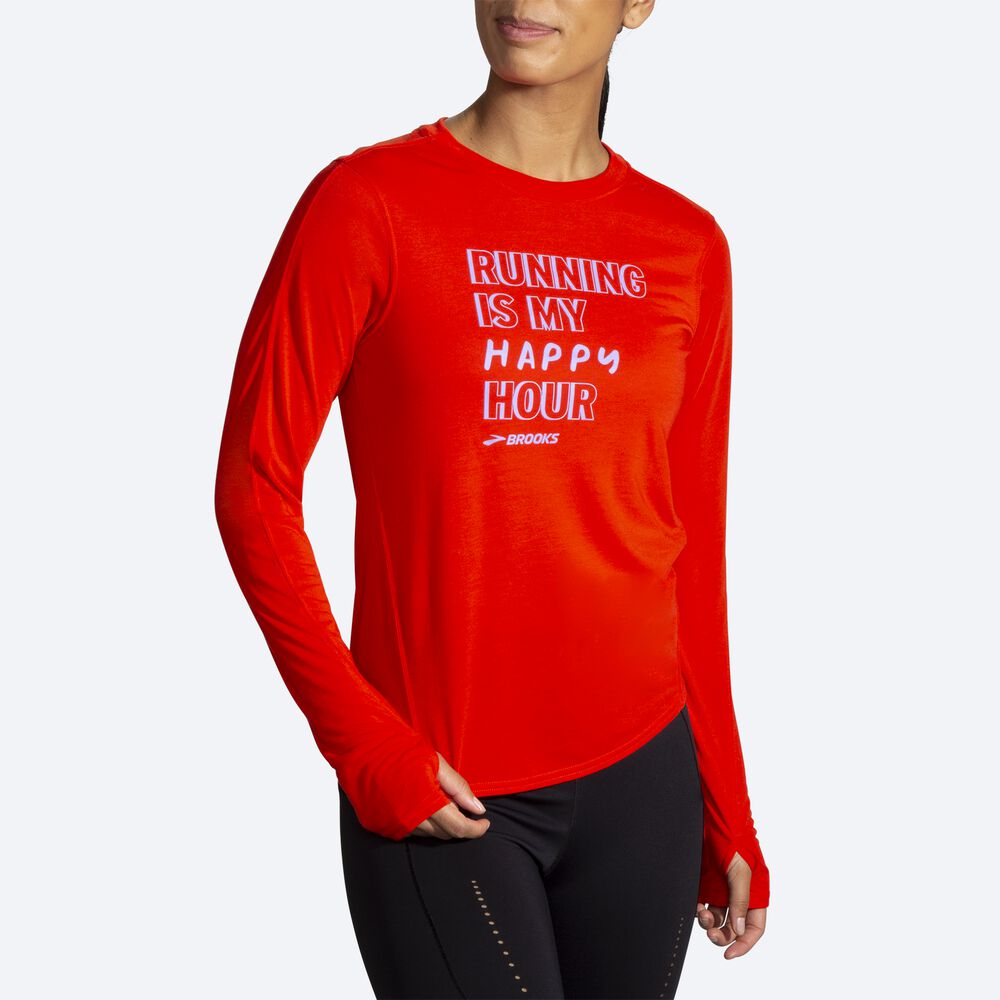 Camiseta Brooks Distance Estampadas Long Sleeve Mujer Rojas | Ecuador-63982