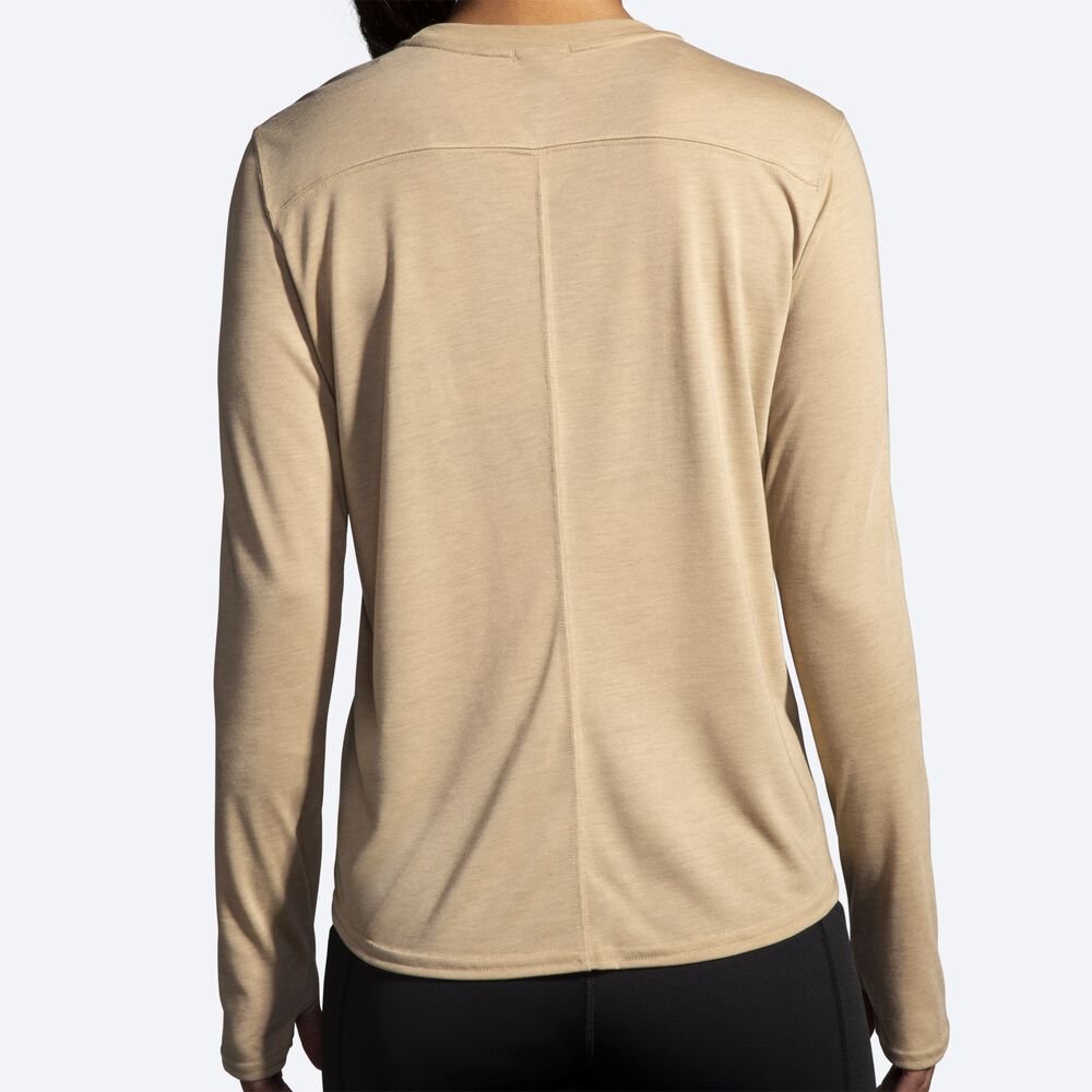 Camiseta Brooks Distance Estampadas Long Sleeve Mujer Beige | Ecuador-69748