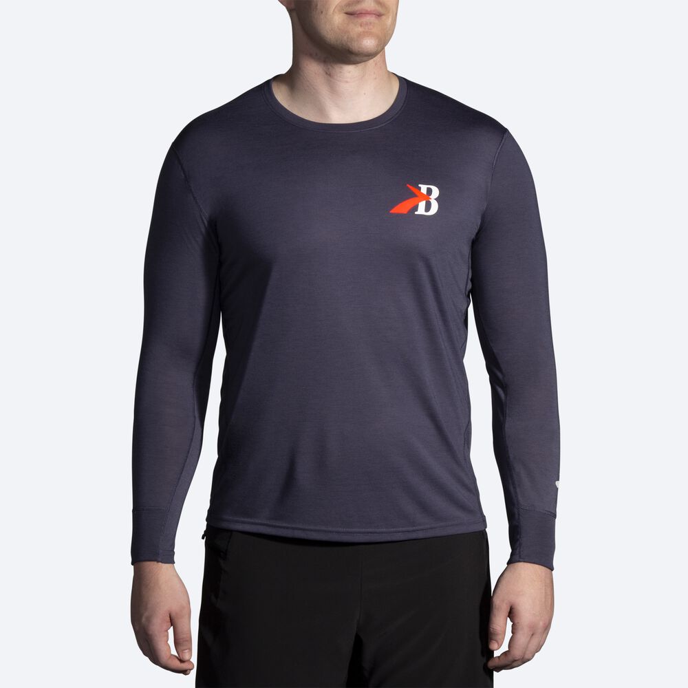 Camiseta Brooks Distance Estampadas Long Sleeve Hombre Azul Marino | Ecuador-75830