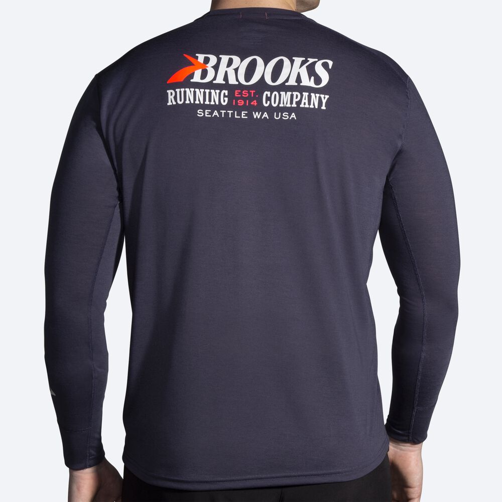 Camiseta Brooks Distance Estampadas Long Sleeve Hombre Azul Marino | Ecuador-75830