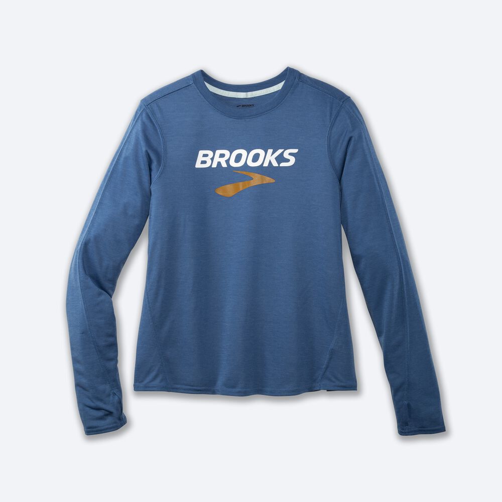 Camiseta Brooks Distance Estampadas Long Sleeve Mujer Azules Gris | Ecuador-97210