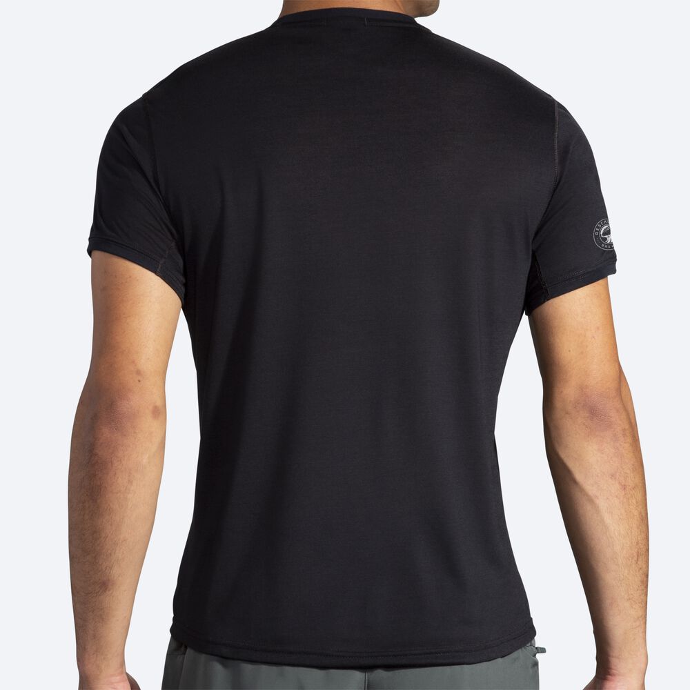 Camiseta Brooks Distance Estampadas Short Sleeve Hombre Negras | Ecuador-01264