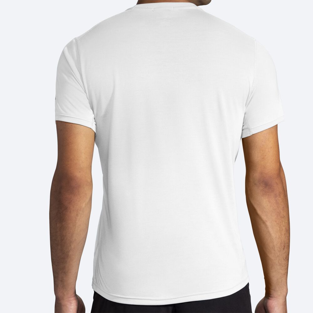 Camiseta Brooks Distance Estampadas Short Sleeve Hombre Blancas | Ecuador-02938