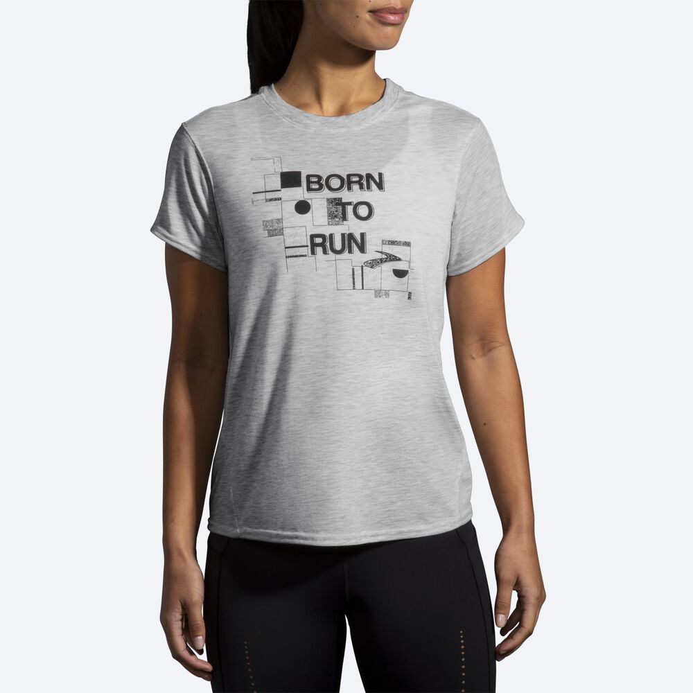 Camiseta Brooks Distance Estampadas Short Sleeve Mujer Gris | Ecuador-05798