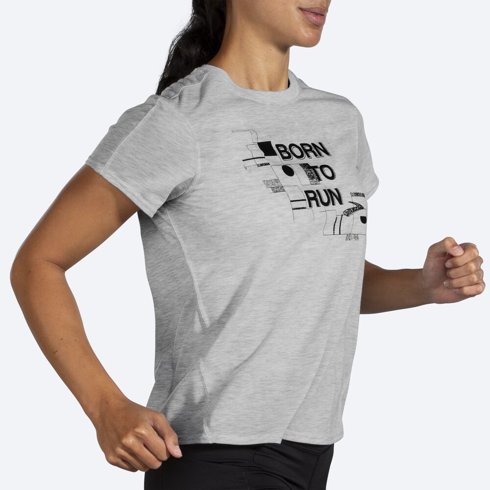 Camiseta Brooks Distance Estampadas Short Sleeve Mujer Gris | Ecuador-05798