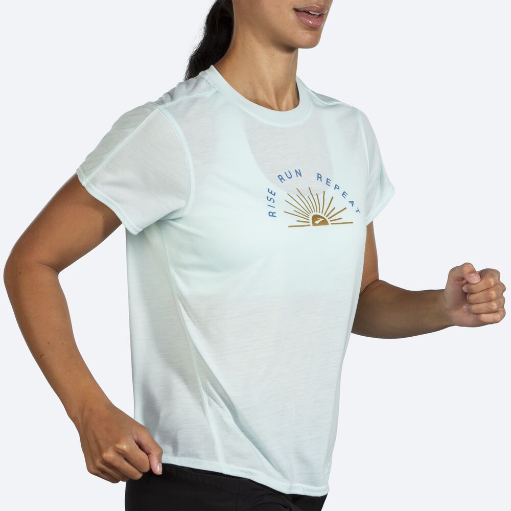 Camiseta Brooks Distance Estampadas Short Sleeve Mujer Azules | Ecuador-16972