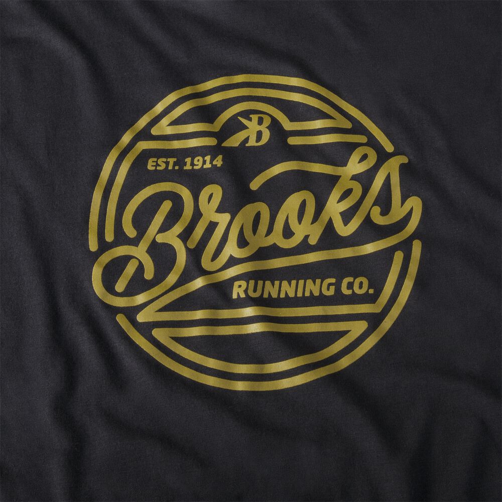 Camiseta Brooks Distance Estampadas Short Sleeve Hombre Negras/Doradas | Ecuador-24386