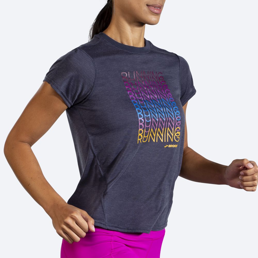 Camiseta Brooks Distance Estampadas Short Sleeve Mujer Azul Marino | Ecuador-26719