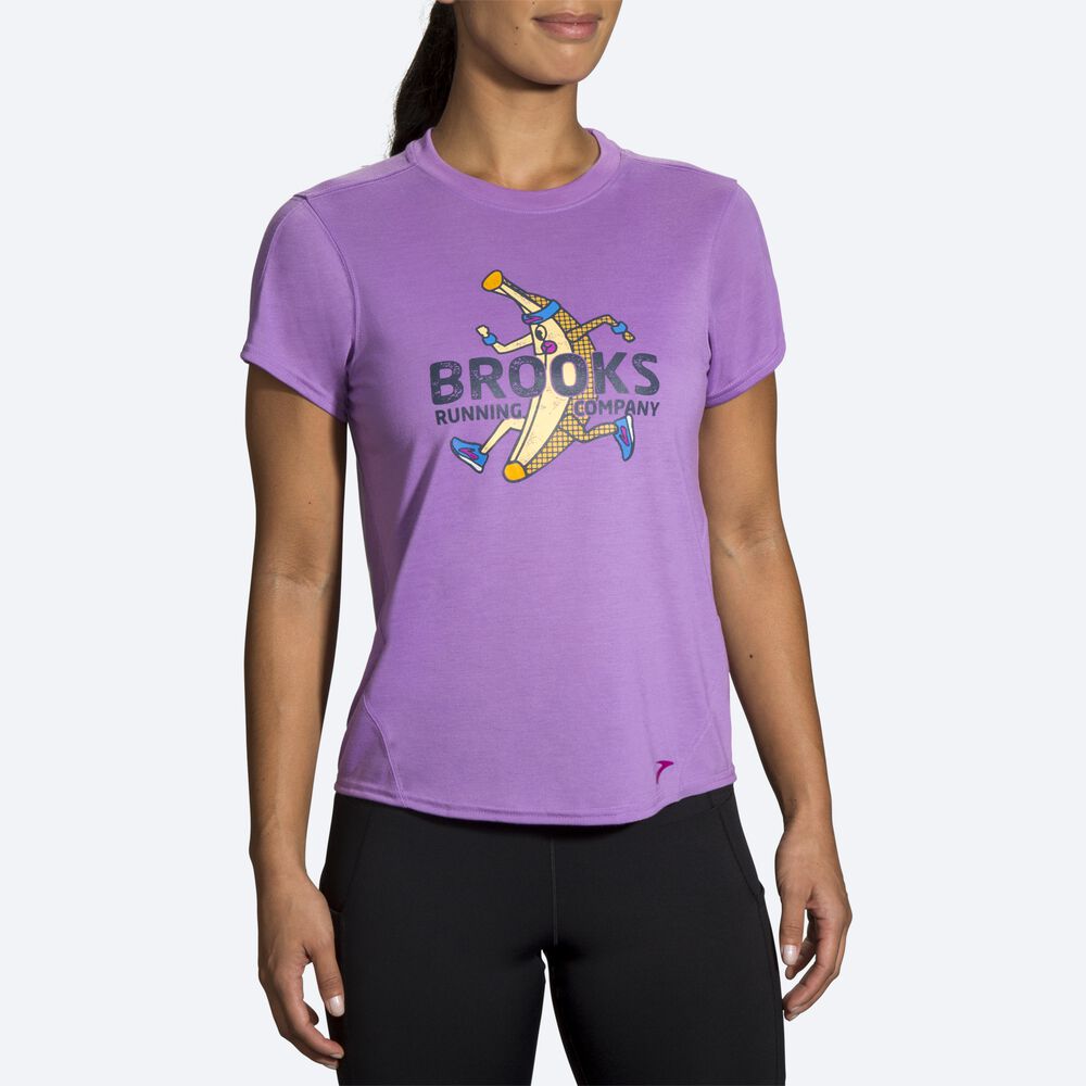 Camiseta Brooks Distance Estampadas Short Sleeve Mujer Moradas | Ecuador-28490