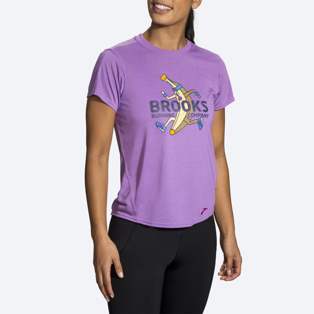 Camiseta Brooks Distance Estampadas Short Sleeve Mujer Moradas | Ecuador-28490