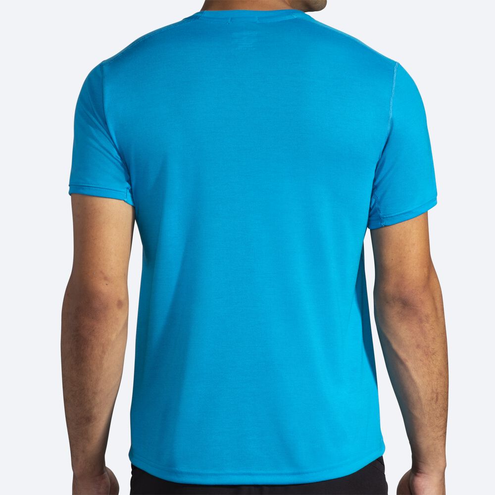 Camiseta Brooks Distance Estampadas Short Sleeve Hombre Azules | Ecuador-34159