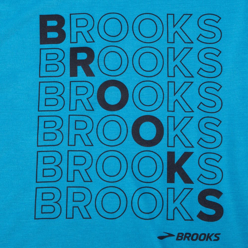 Camiseta Brooks Distance Estampadas Short Sleeve Hombre Azules | Ecuador-34159