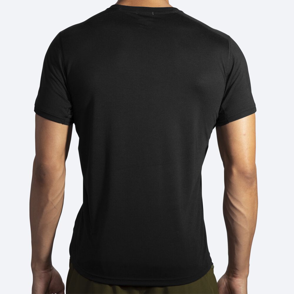 Camiseta Brooks Distance Estampadas Short Sleeve Hombre Negras | Ecuador-36420