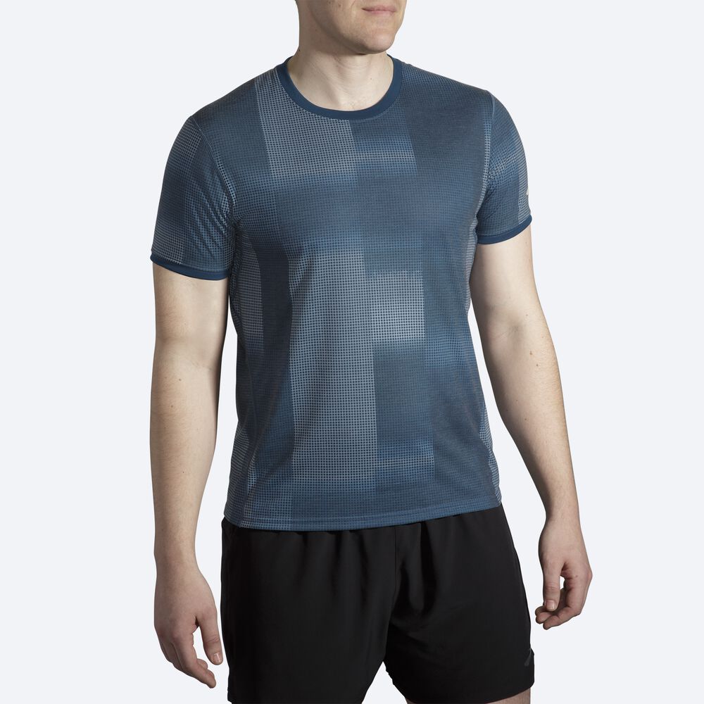 Camiseta Brooks Distance Estampadas Short Sleeve Hombre Indigo | Ecuador-45623