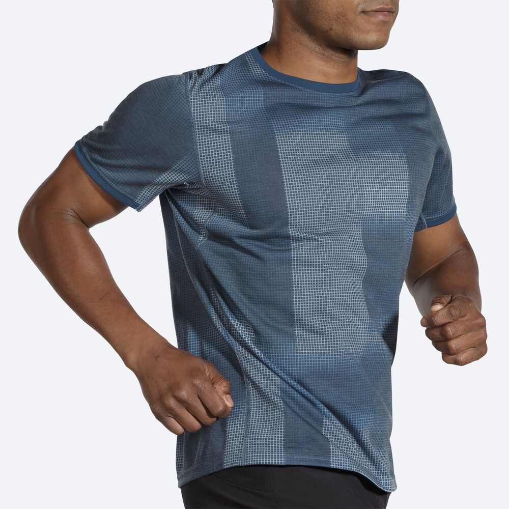 Camiseta Brooks Distance Estampadas Short Sleeve Hombre Indigo | Ecuador-45623