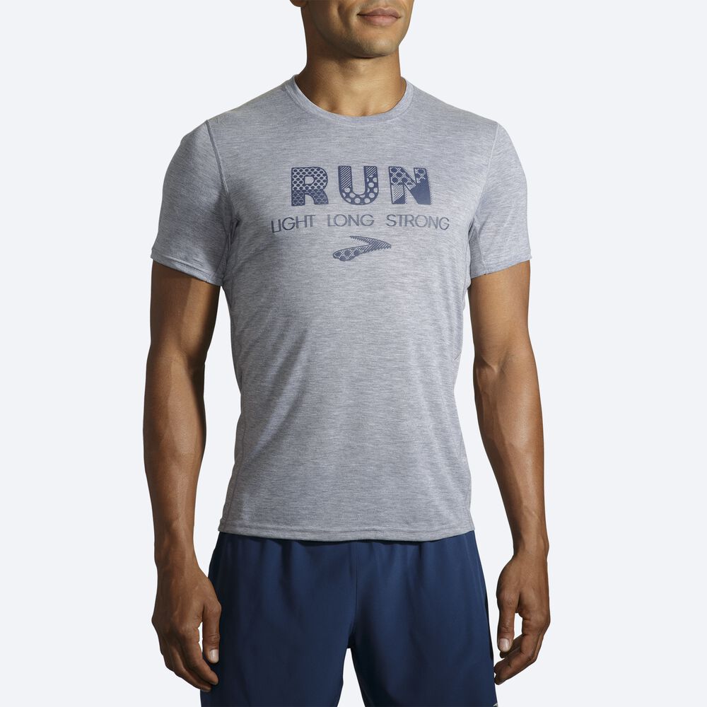 Camiseta Brooks Distance Estampadas Short Sleeve Hombre Gris | Ecuador-46298