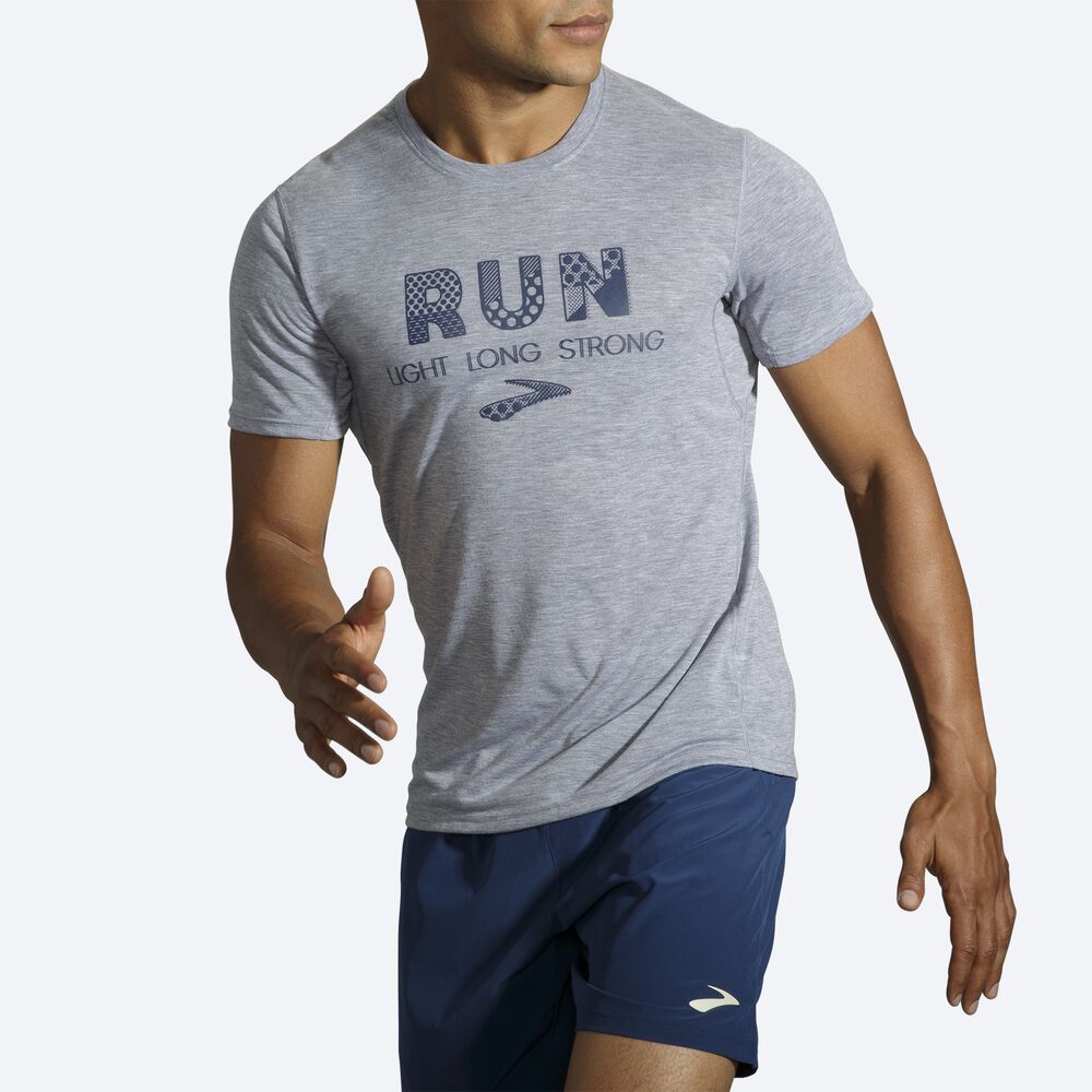 Camiseta Brooks Distance Estampadas Short Sleeve Hombre Gris | Ecuador-46298