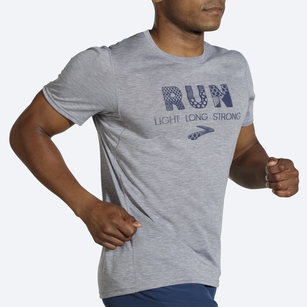 Camiseta Brooks Distance Estampadas Short Sleeve Hombre Gris | Ecuador-46298