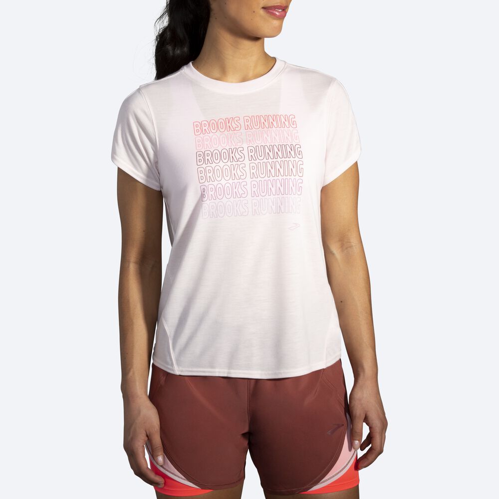 Camiseta Brooks Distance Estampadas Short Sleeve Mujer Rosas | Ecuador-50927