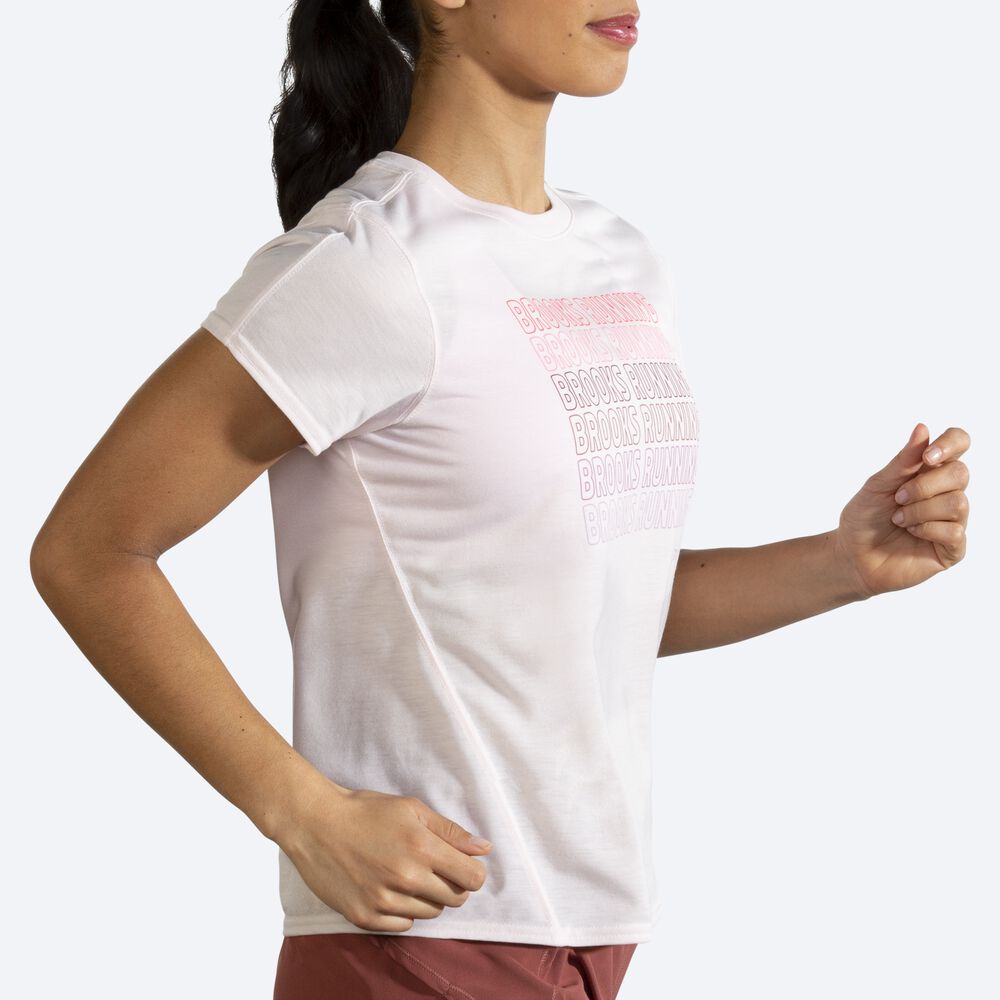 Camiseta Brooks Distance Estampadas Short Sleeve Mujer Rosas | Ecuador-50927