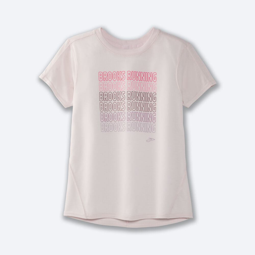 Camiseta Brooks Distance Estampadas Short Sleeve Mujer Rosas | Ecuador-50927