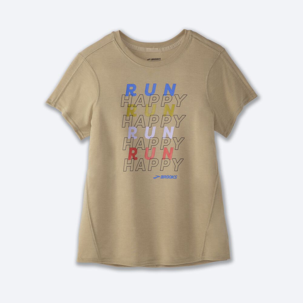 Camiseta Brooks Distance Estampadas Short Sleeve Mujer Beige | Ecuador-51396