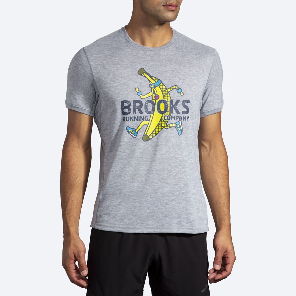 Camiseta Brooks Distance Estampadas Short Sleeve Hombre Gris | Ecuador-52739