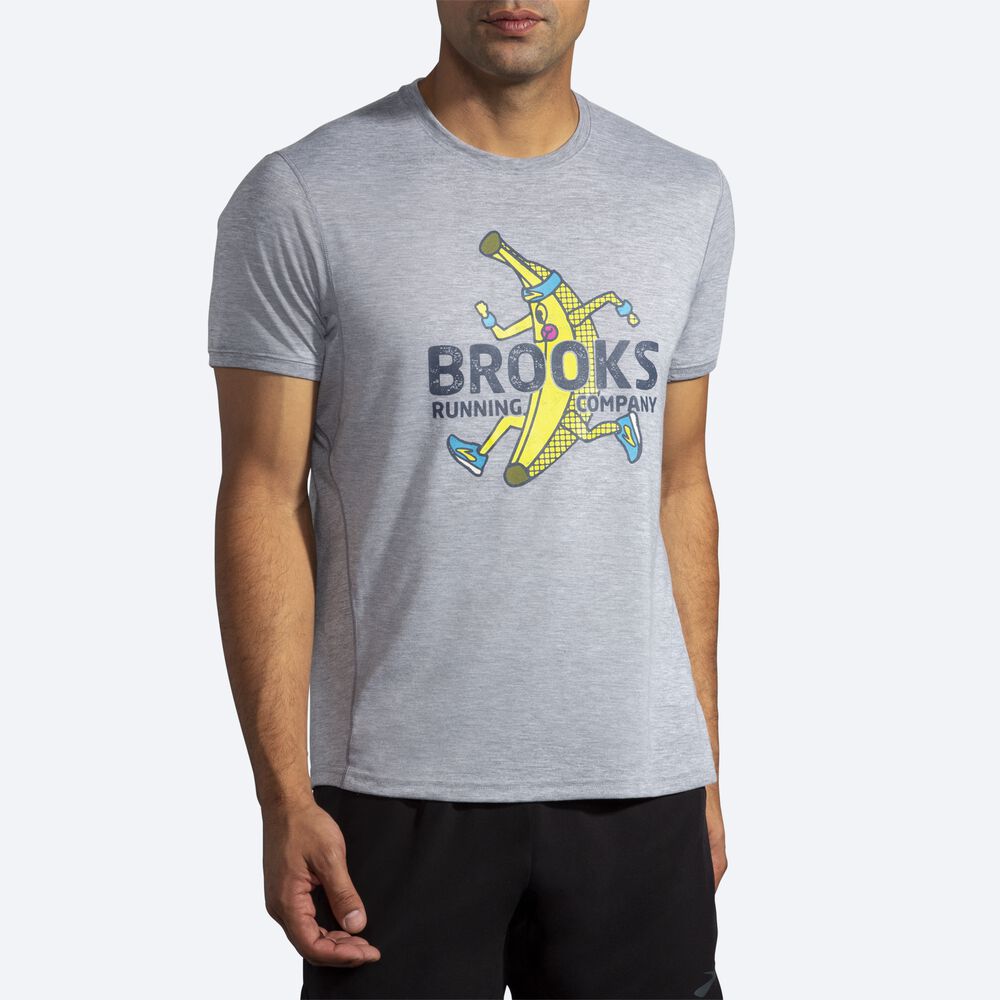 Camiseta Brooks Distance Estampadas Short Sleeve Hombre Gris | Ecuador-52739